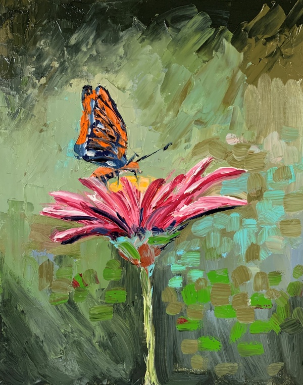 Pink Flower with Butterfly