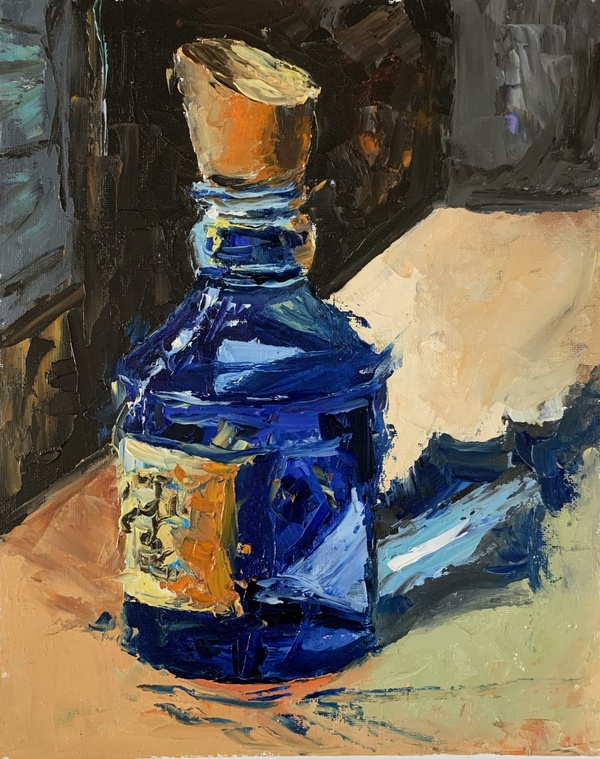 Mystery Blue Glass Bottle