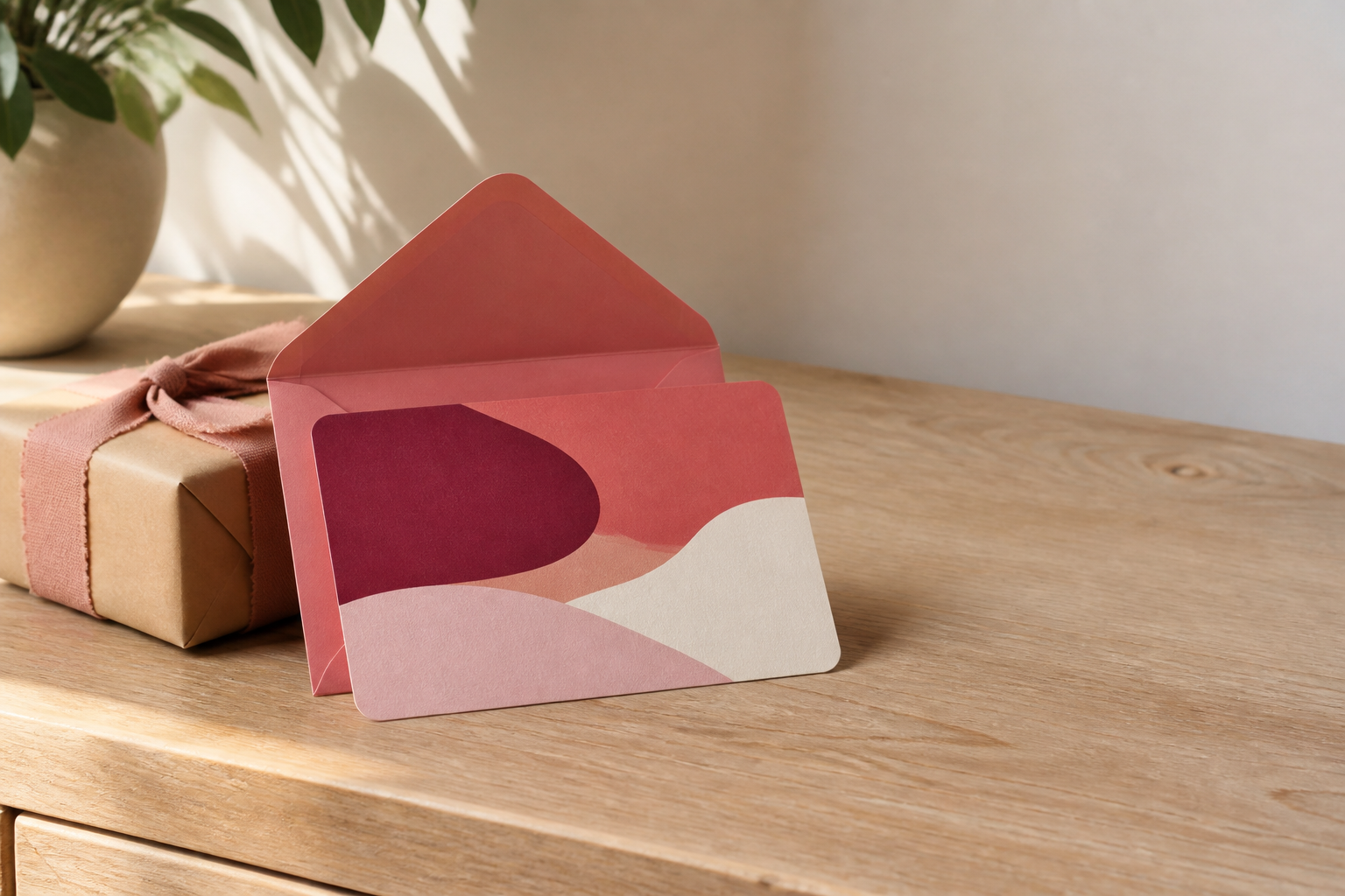 An Artlimes gift card presented with its envelope and a wrapped gift