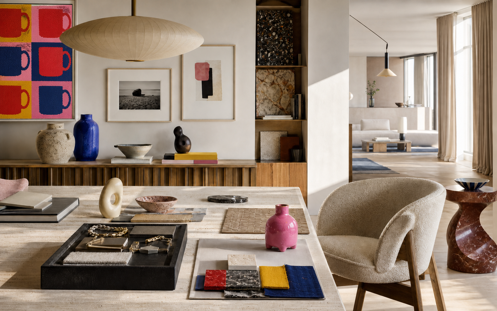 Original art, objects and materials selected for an interior project