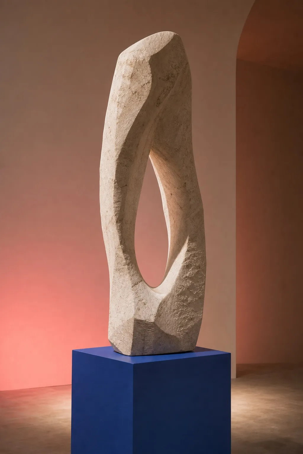 Sculpture shown with space around it in a lived-in room