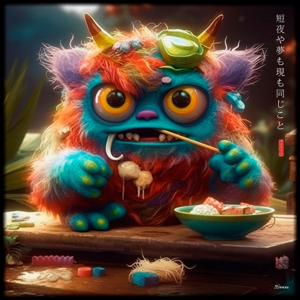 Fluffy Monster Eating Sushi RJ0016