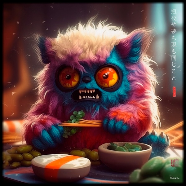 Fluffy Monster Eating Sushi RJ0026