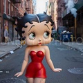 Betty Boop in the City, Urban Pop Icon, Street Alley Scene, Modern Interior Decor, Vintage Glamour, Retro Animation Remix, Trendy Home Style, Cinematic Street Art