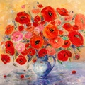 Red Poppies in a Blue Vase