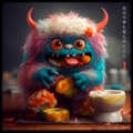 Fluffy Monster Eating Sushi RJ0018