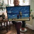 Penelope Garland accepts her new painting Paddington, acrylic on 20x30'' canvas..