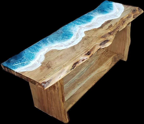 Live Edge Ocean Waves Bench