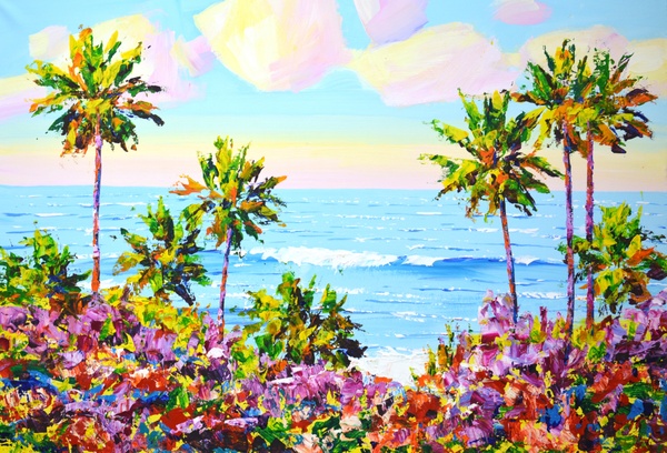 Palm Trees. Ocean. Flowers 3