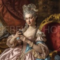 Royal Smartphone, Rococo Selfie, Digital Queen, Anachronistic Wall Decor, Versailles Connected, High Society Satire, Trendy Home Design, Neo-Classical Pop Art