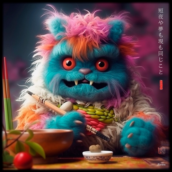 Fluffy Monster Eating Sushi RJ0024