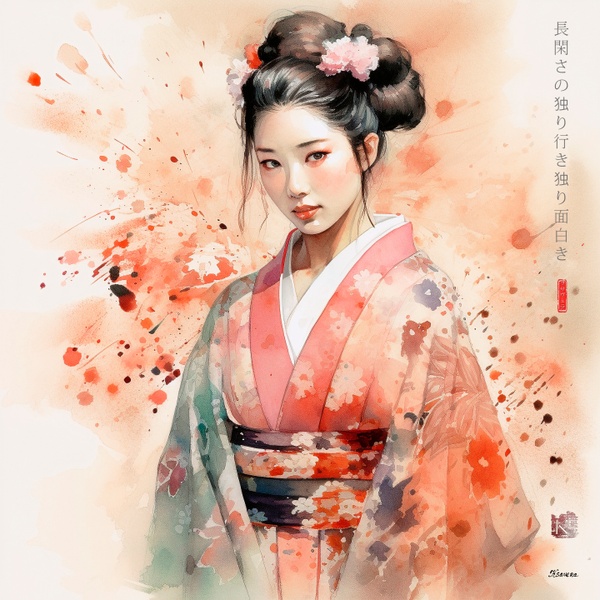 Japanese Maiko RJ0033 Girl  Geisha Portrait Watercolor