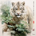 Japanese Tiger RJ0094 Foggy Rain Landscape Watercolor