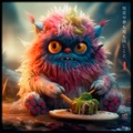 Fluffy Monster Eating Sushi RJ0019