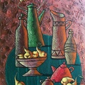 Still life. Green table. Canvas, Acrylic, Oil, Texture paste