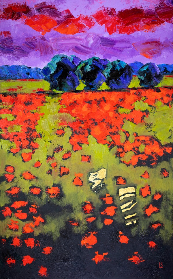 Abstract Landscape. Red Poppies Field.