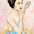 Japanese Woman Looking at Herself