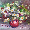 Bouquet of Forest Flowers in a Red Vase