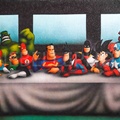 The Heroic Last Supper, Pop Culture Crossover Banquet, The Ultimate Super Feast, Legends at the Table, Multiverse Dinner Party, Modern Icon Canvas Art, The Superhero Assembly, Pop Art Masterpiece: The Gathering, Iconic Heroes Last Supper, The Justice Banquet.