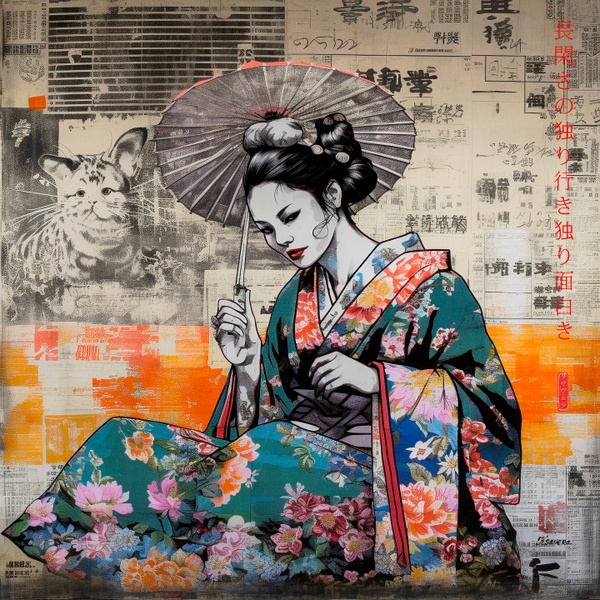 Japanese Maiko RJ0042 Geiko Geisha Portrait Typography