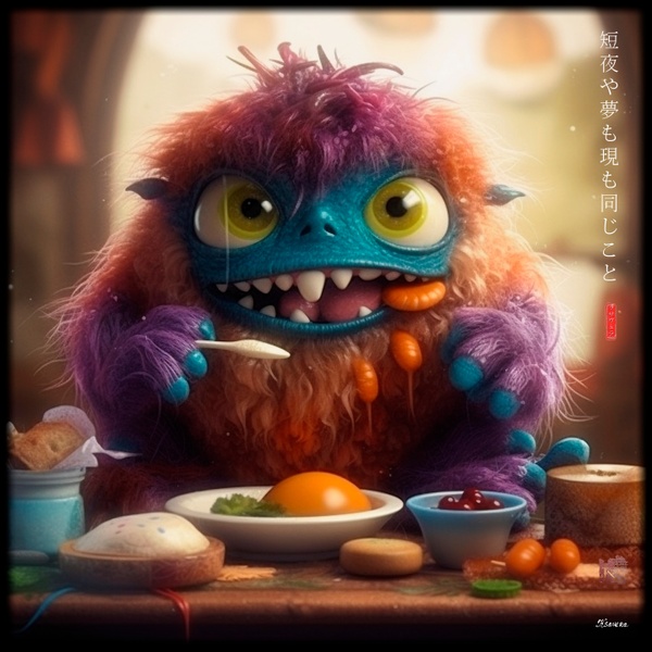 Fluffy Monster Eating Sushi RJ0023