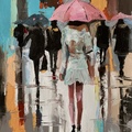 Woman with Umbrella in a Rainy City