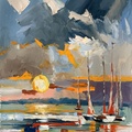 Yachts at Sunset. Ocean Seascape.