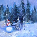 Snowman and Christmas Trees