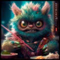 Fluffy Monster Eating Sushi RJ0013