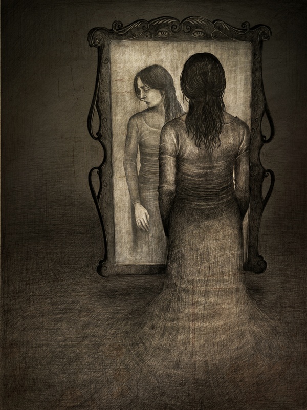 Woman Looking Into a Mirror