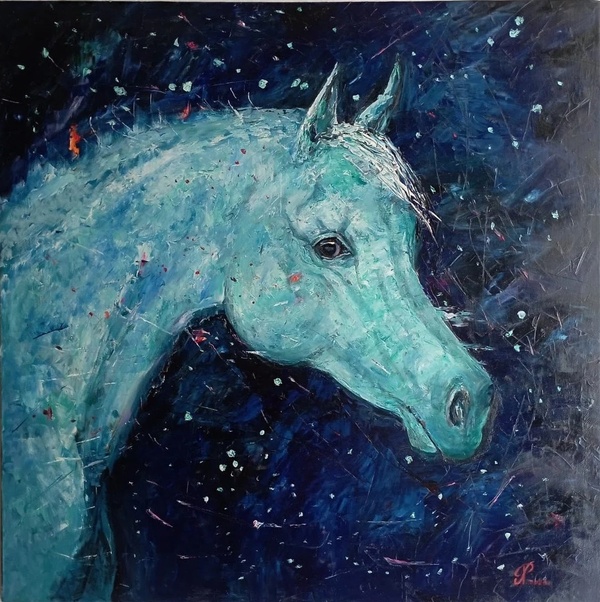 Horse moon. Modern art. Аnimalistics.