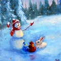 The Snowman and the Rabbit are Handing Out Gifts to Everyone