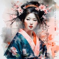 Japanese Maiko RJ0040 Girl  Geisha Portrait Watercolor