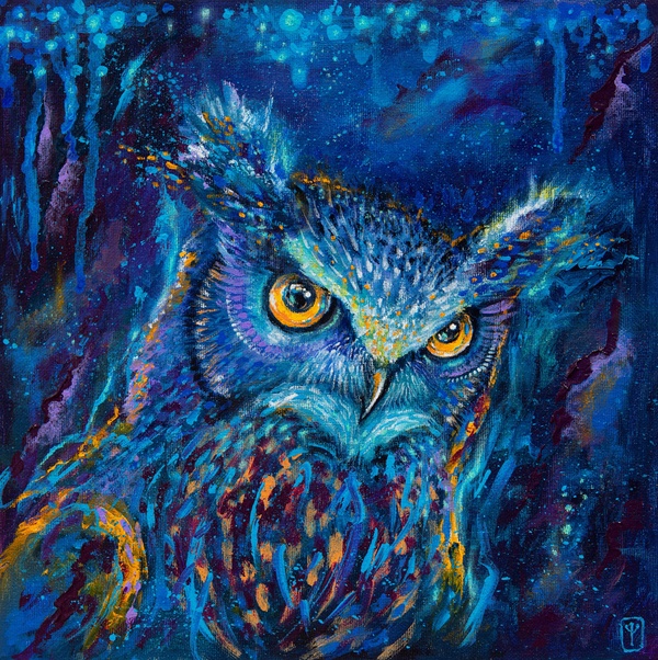 Whimsical Blue Eagle Owl