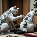 Yakuza Cats Calligraphy - Japanese Inspired Surreal Wall Art Decor -Wall Art, Home Decor, Fine Art, Interior Design, Mural Decoration.