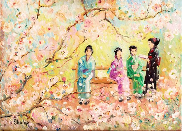 Japanese Women Recite Poetry Under Sakura