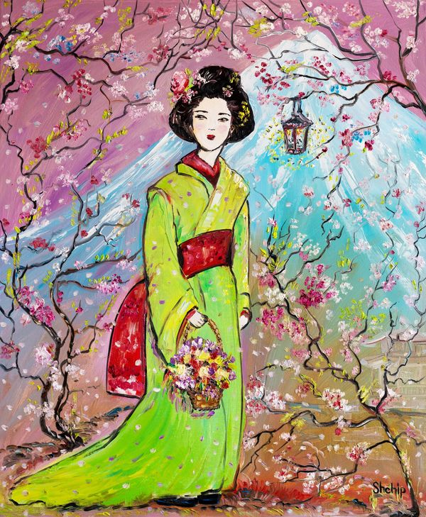 Japanese Girl in the Sakura Garden