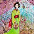 Japanese Girl in the Sakura Garden