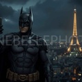 Dark Knight in Paris, Gotham Over Paris, The Eiffel Selfie, Night Watch in the City of Light, Midnight in Paris Art, Rooftop Paris View, City of Light Vigilante, Paris Skyline at Night, Heroic Paris Decor, Urban Vigilante Art.