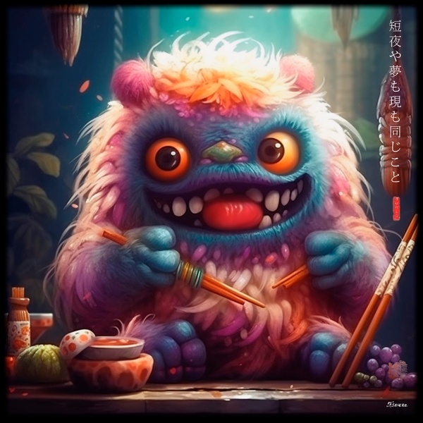 Fluffy Monster Eating Sushi RJ0017