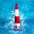 Red and White Lighthouse in Waves