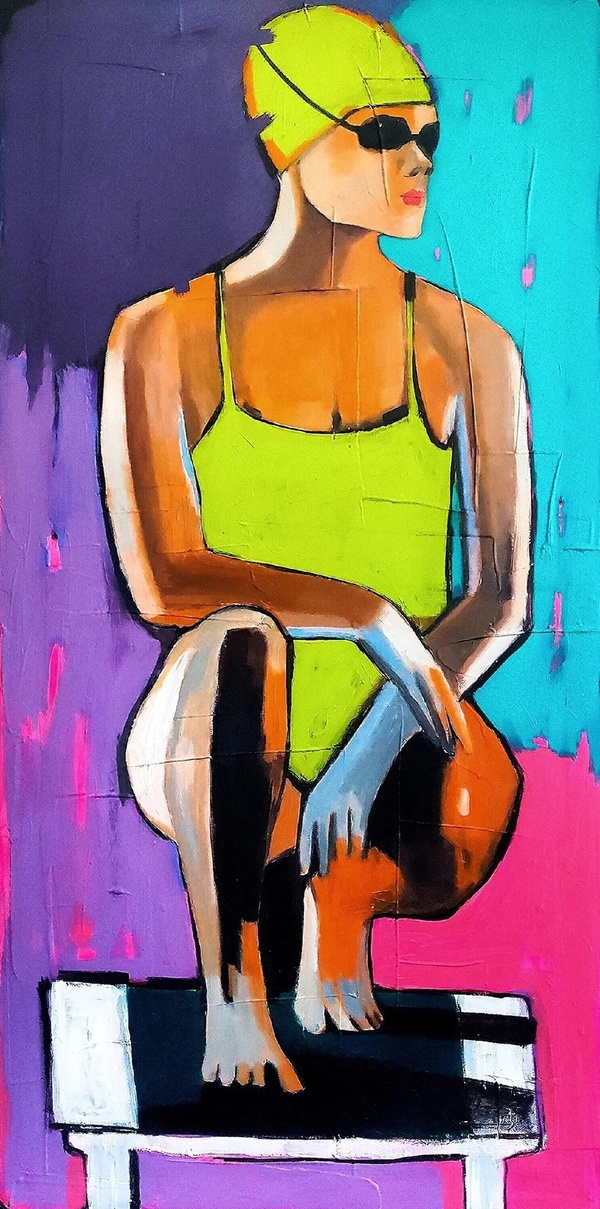 Swimmer. Modern art. Canvas