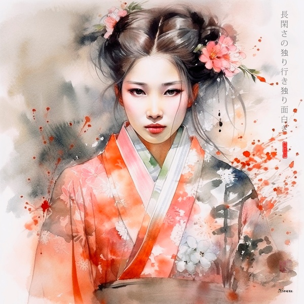 Japanese Maiko RJ0035 Girl  Geisha Portrait Watercolor