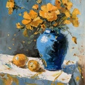 Yellow Wild Flowers in a Blue Vase