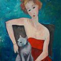 Woman Red Dress Cat