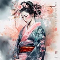 Japanese Maiko RJ0039 Girl  Geisha Portrait Watercolor