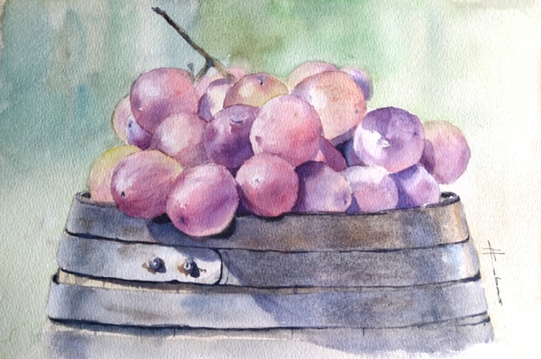 Grapes and Barrel