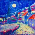 Mountain Village Under the Moon