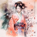 Japanese Maiko RJ0036 Girl  Geisha Portrait Watercolor