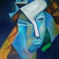 Existential Portrait In Cubist Style. Blue Portrait